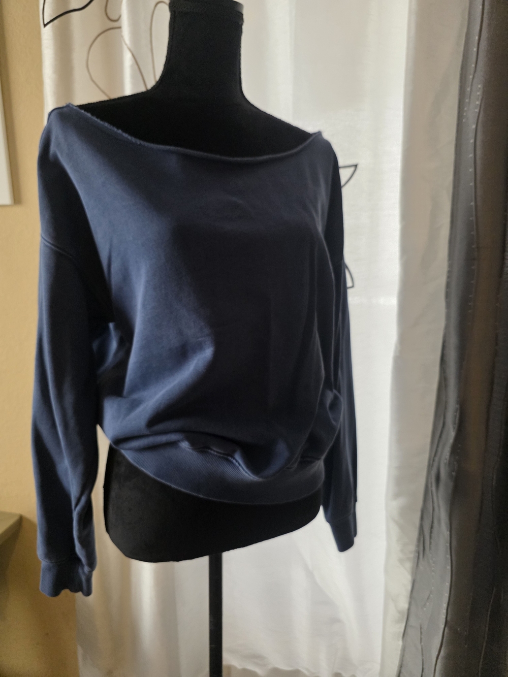 Fabletics Navy Off-Shoulder Sweatshirt